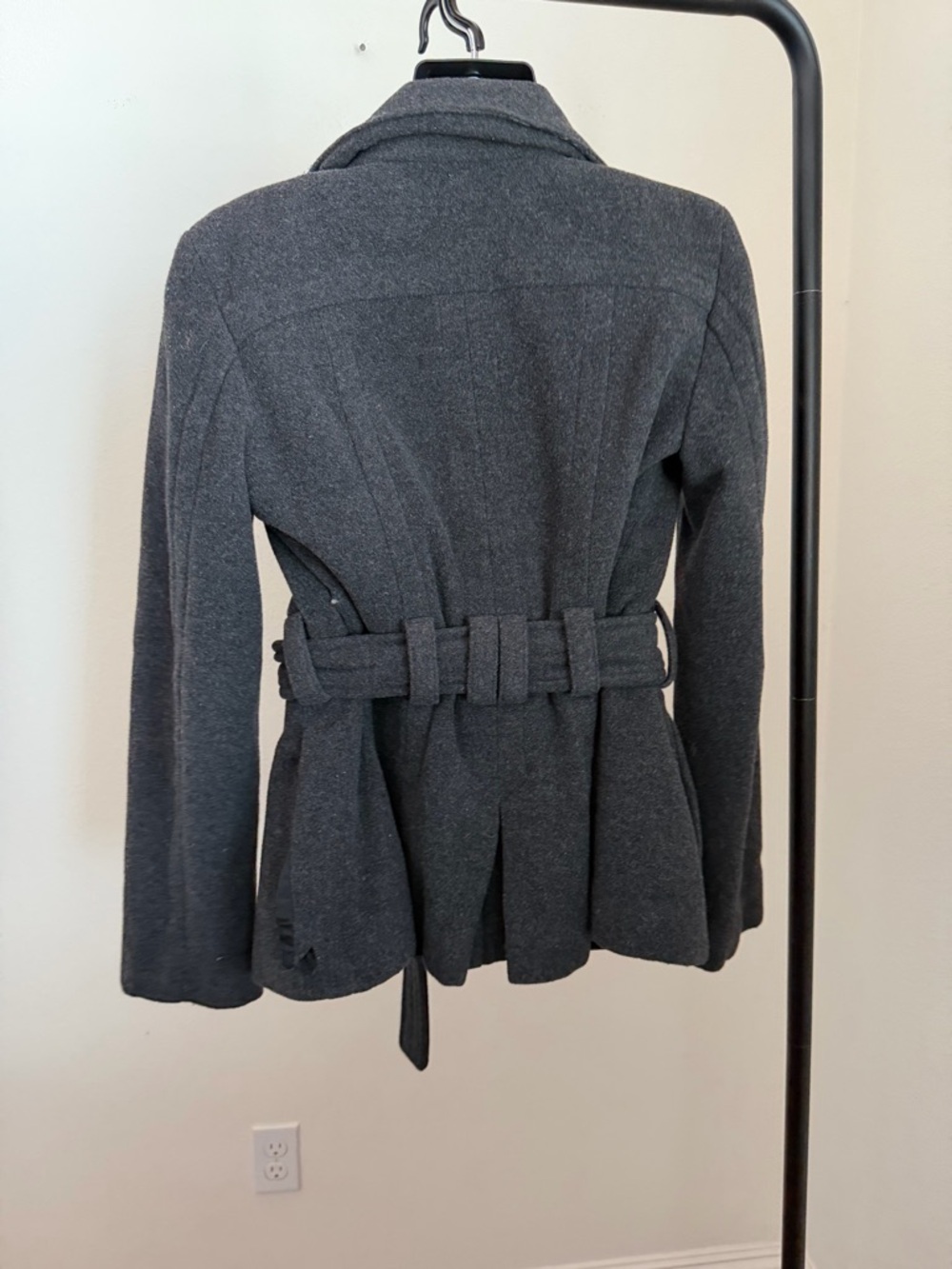 Zara Gray Double-Breasted Belted Pea Coat - Picture 4 of 6